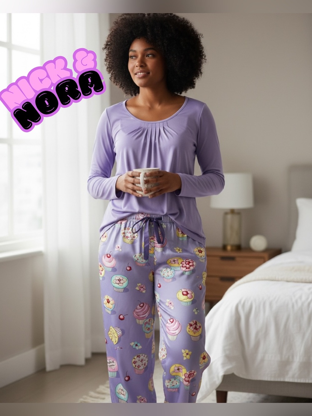 Nick & Nora SZ XL "Fancy Cupcakes" Pajama Top and Printed Lounge Pants SET NWT
